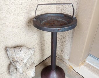 1930s Cast Iron Smoking Stand Pedestal – Industrial Floor Ashtray, 24" Rustic Metal Plant Stand, Mid Century Patio Decor, Bird Bath Base