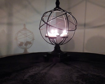 Vintage Metal Globe World Candleholder, Tealight, Votive Holder in a Aged Bronze Metal.