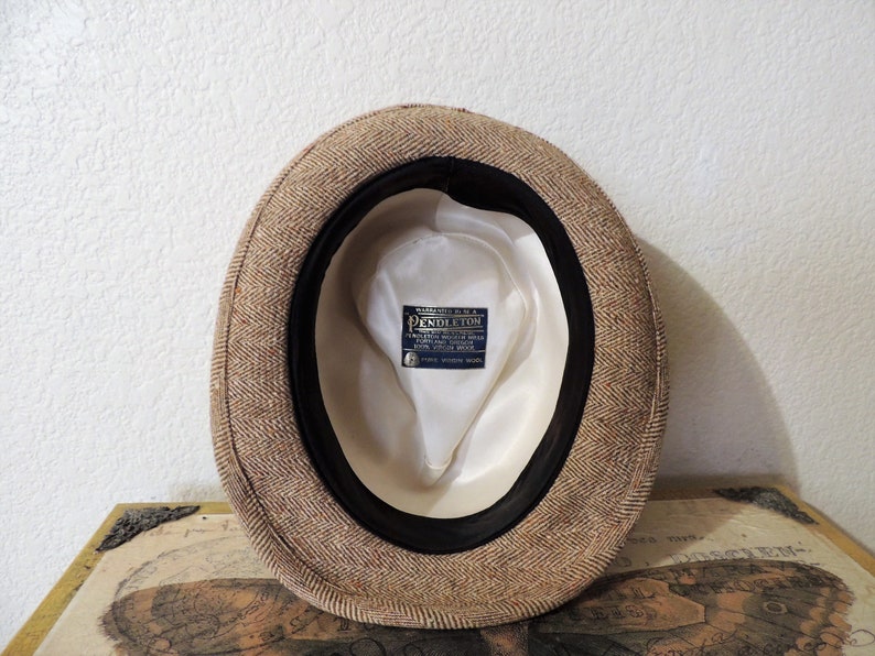 Vintage Men's Pendleton Fedora, size 7, Cream, Tan and Orange specks, Adjustable brim. image 5