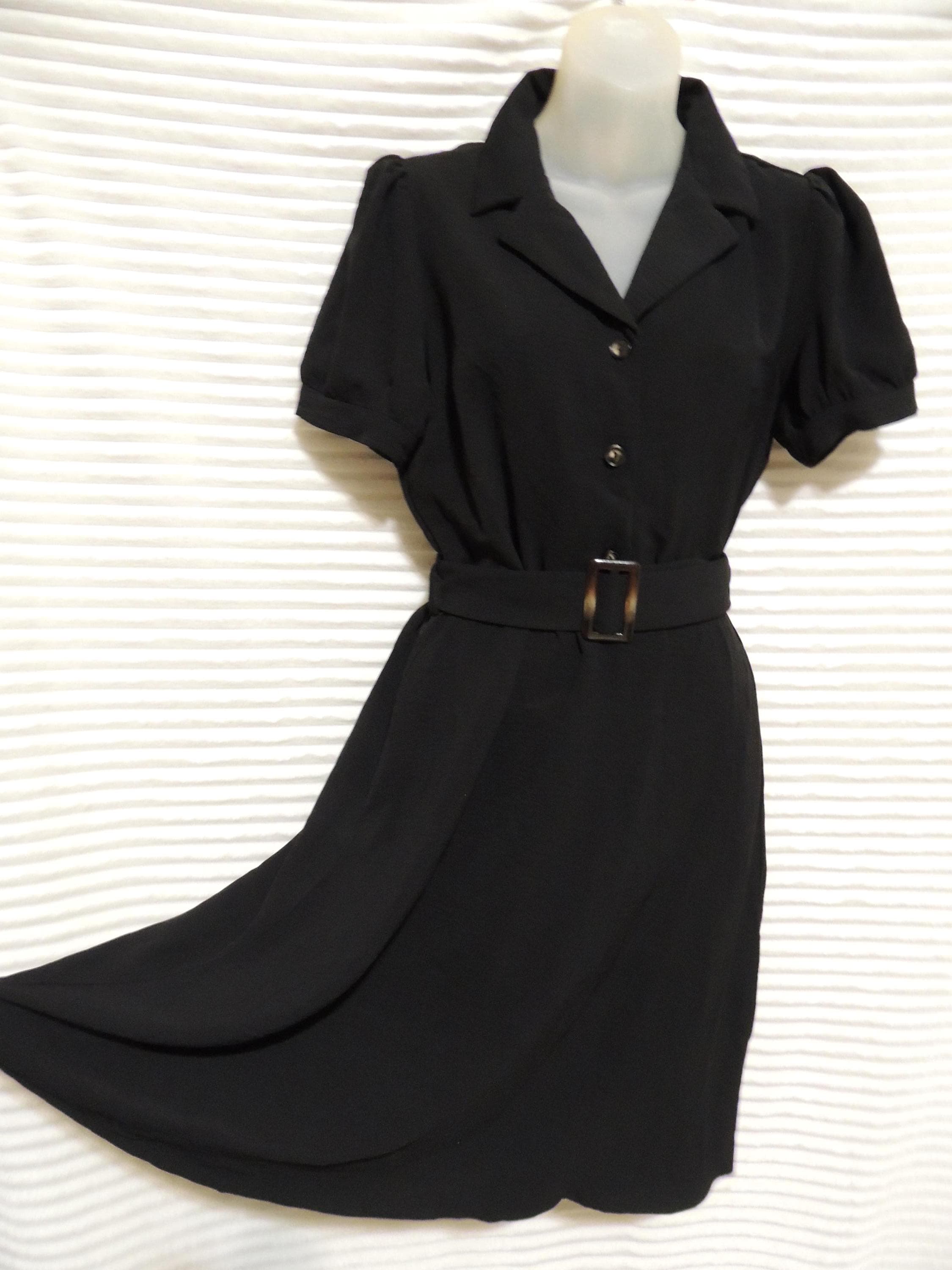 monteau los angeles black dress Monteau Los Angeles Button Dress With Buckle Belt Size Medium – The Clover  Co main image 1