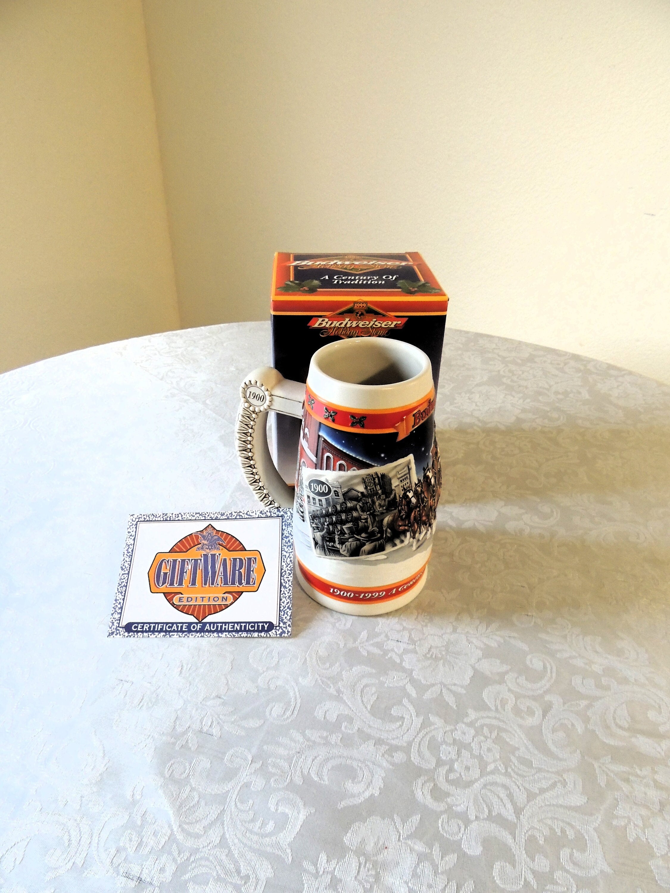 1999 Budweiser Holiday Stein, 20th Anniversary With Box and