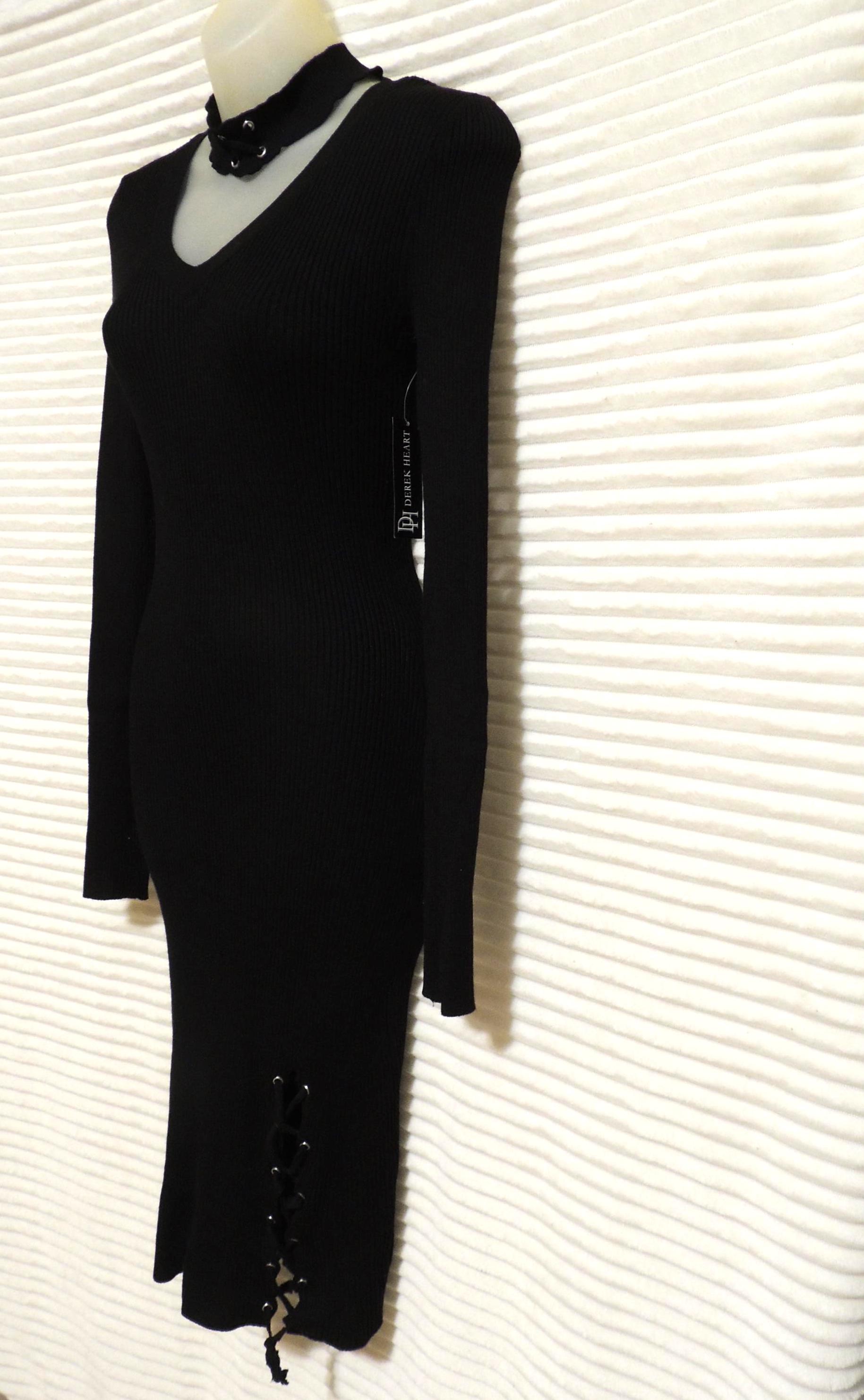 Derek Heart Black Sweater Rib Knit Midi Dress, Long Sleeve Size Medium.