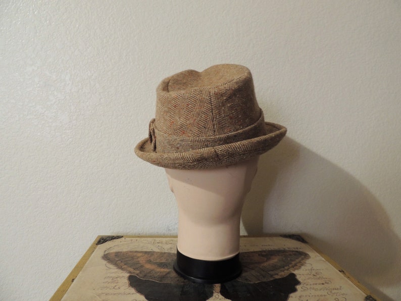 Vintage Men's Pendleton Fedora, size 7, Cream, Tan and Orange specks, Adjustable brim. image 8