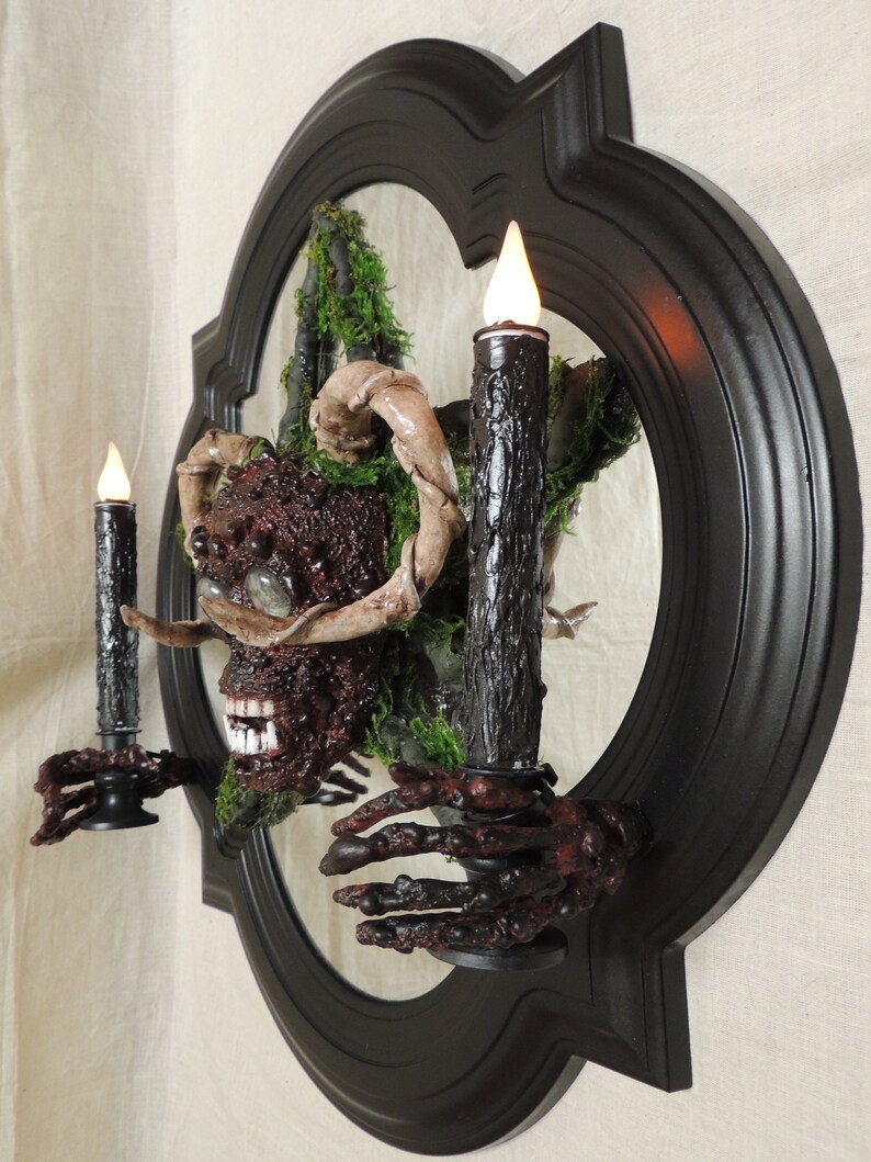 Skull Horns Pentagram Mount Faux Taxidermy Candelabra. Pentacle Wall Art Skull Wall Hanging Oddity Macabre Candle Holder Wall Mount