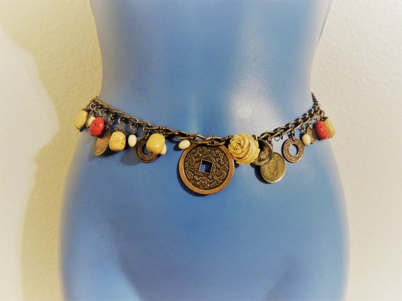 Vintage 1950s East Indian Belly Dancer Belt, With Old Coins 
