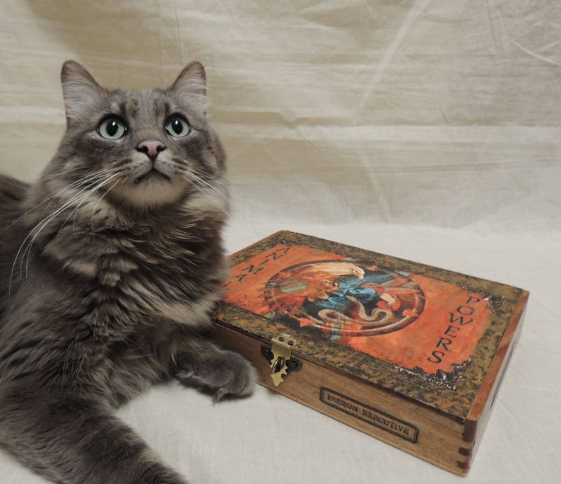 Animal Powers Meditation Cards Kit with Padron Cigar Box Carrying Case decoupaged Animal Powers Image.