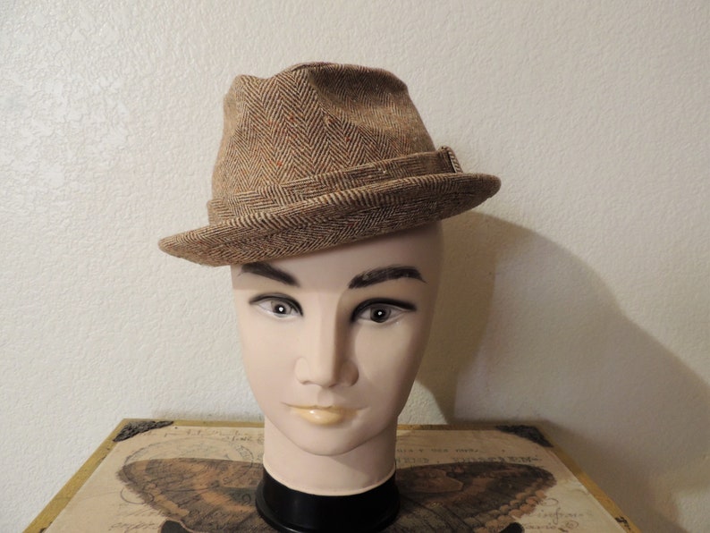 Vintage Men's Pendleton Fedora, size 7, Cream, Tan and Orange specks, Adjustable brim. image 2