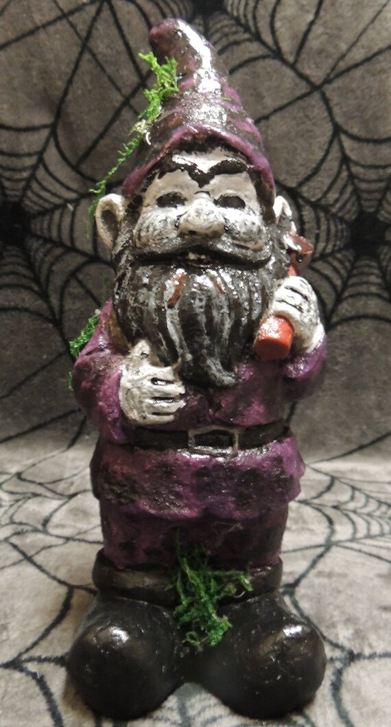 Zombie Garden Gnome Evil Gnome Creepy Gnome With Black Hair Etsy