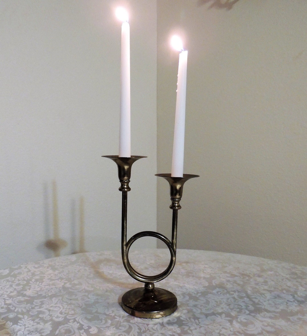 Brass Horn Candle Holder, Holds 2 Taper Candles. Etsy