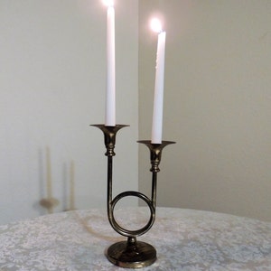 Brass Horn Candle Holder, Holds 2 Taper Candles.