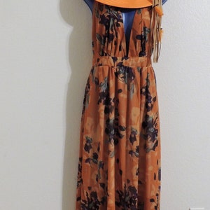 Vintage 1960's Ossie Clark Style Halter Dress with Spaghetti Straps and Orange Celia Birtwell Floral Print. image 5