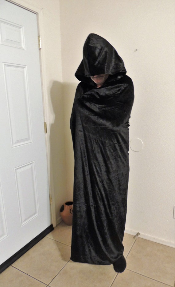 Hooded Black Cloak, Crushed Panne Velvet, Satin L… - image 9
