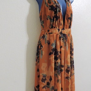 Vintage 1960's Ossie Clark Style Halter Dress with Spaghetti Straps and Orange Celia Birtwell Floral Print. image 7