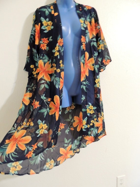 Vintage Iris Sheer Kimono / Cover-Up, with Tiger l