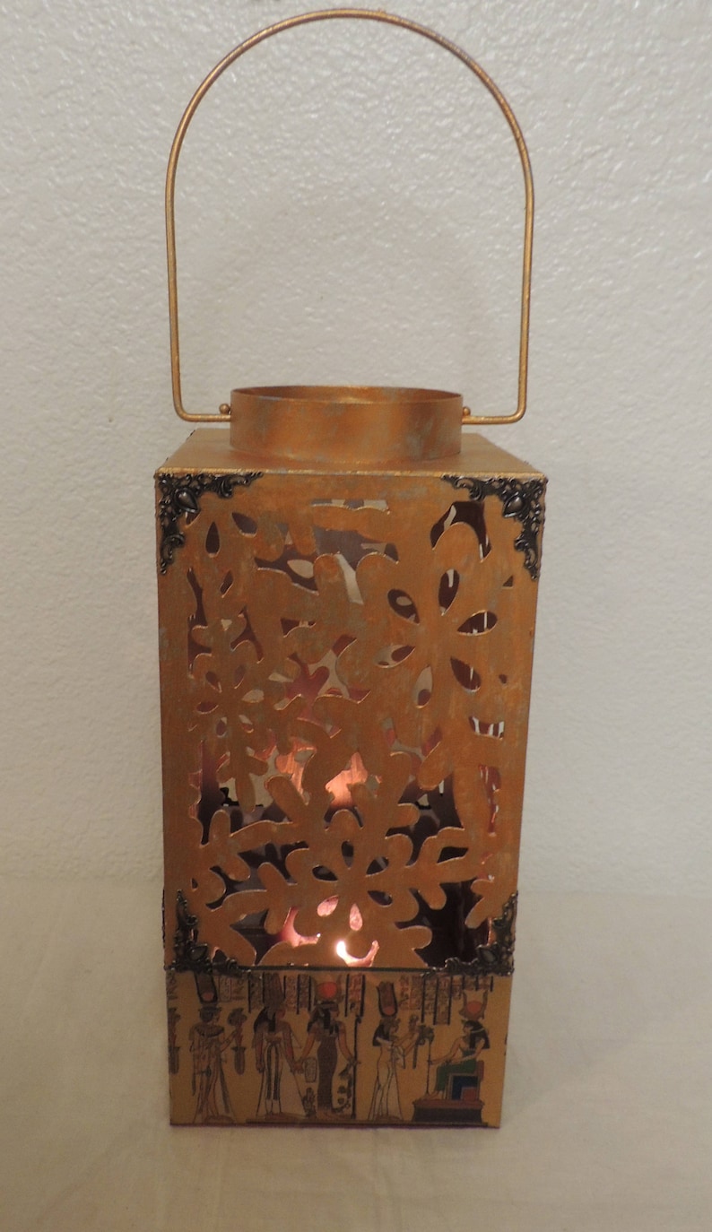Egyptian Tarnished Copper Look Lantern / Candle Holder Etsy