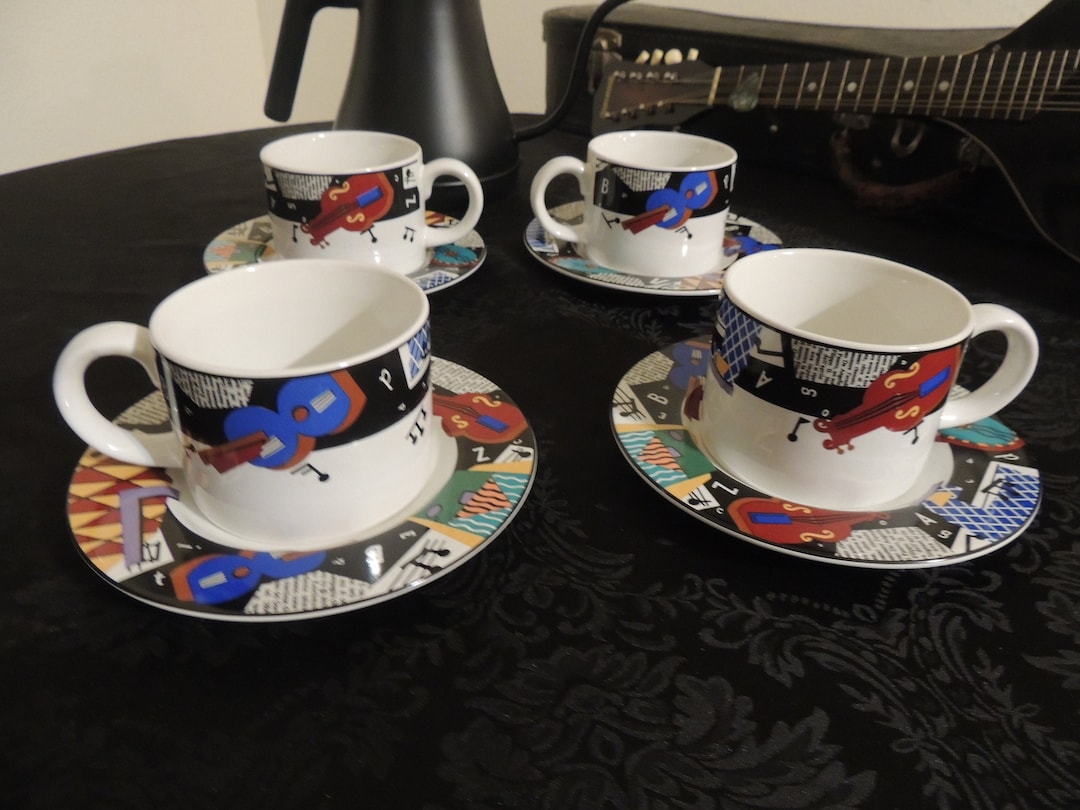 Jazz Tea Cups and Saucer Set of Four Music Lover Gift 1993 Etsy
