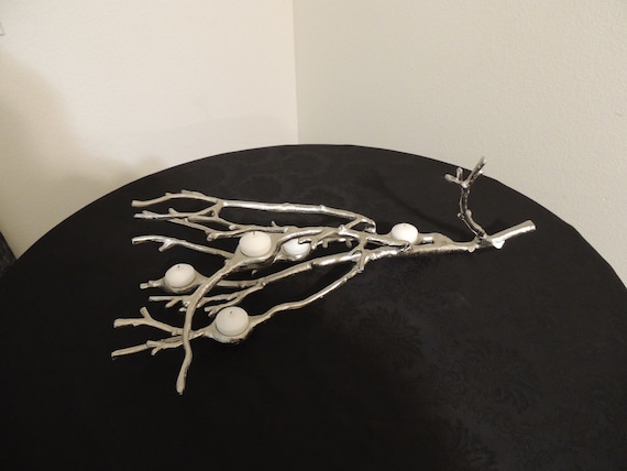 Vintage 1980's Branch 28" Metal Tabletop Votive Holder in Silver.