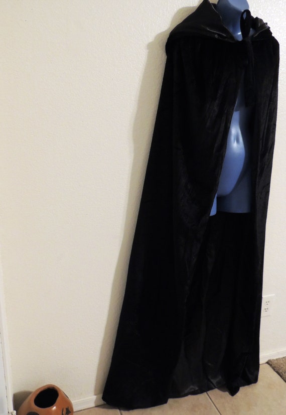 Hooded Black Cloak, Crushed Panne Velvet, Satin L… - image 6