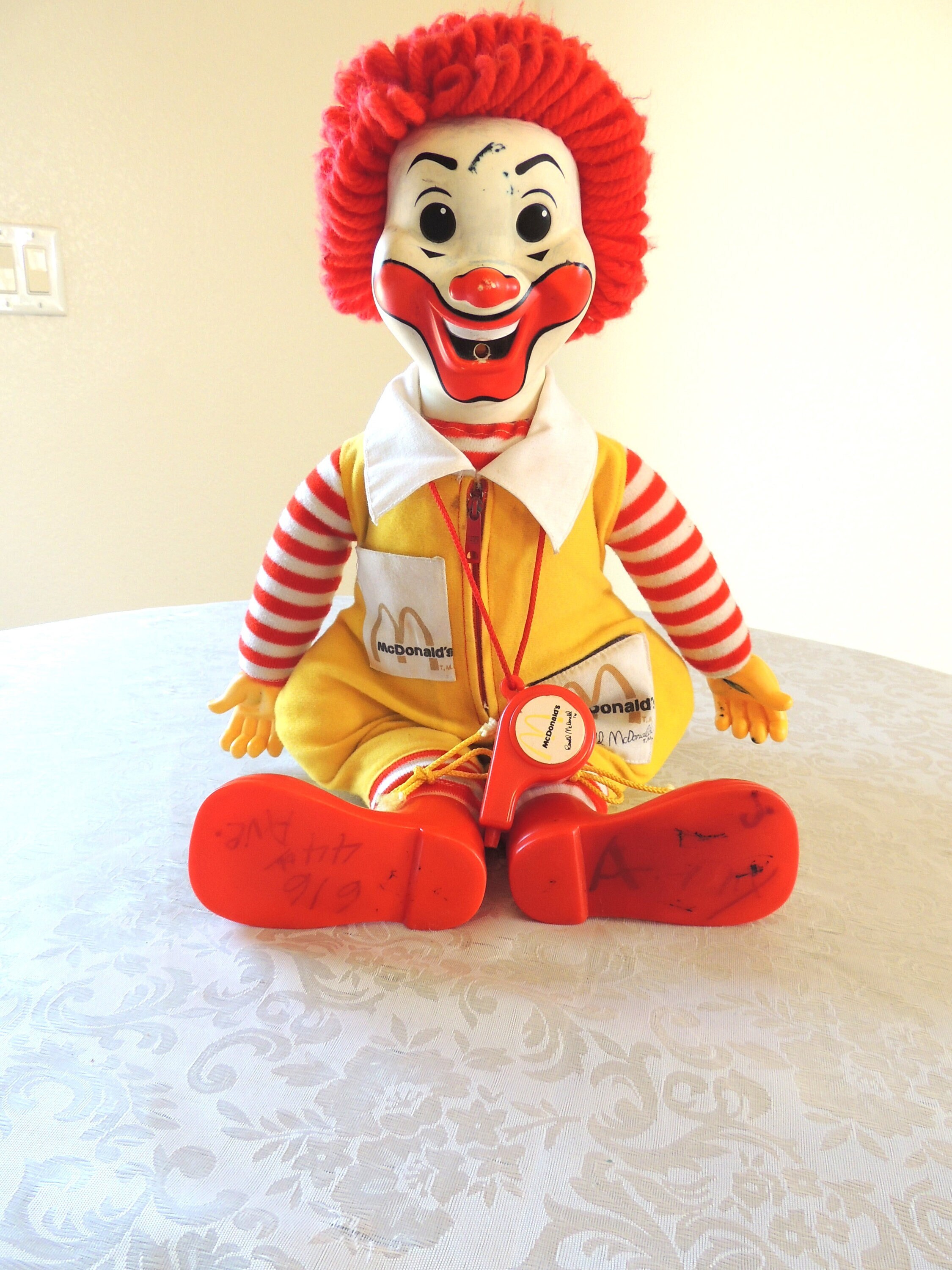 Hasbro 1978 Ronald Mcdonald 21” Doll, Blows Whistle When Tummy is