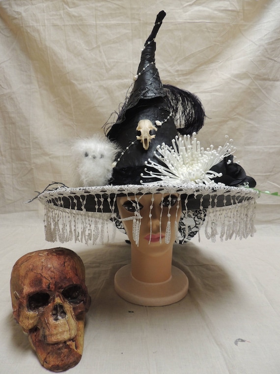 REDUCED! Adult Witch Hat, Leather Witch Hat With Real Skull  display picture 2