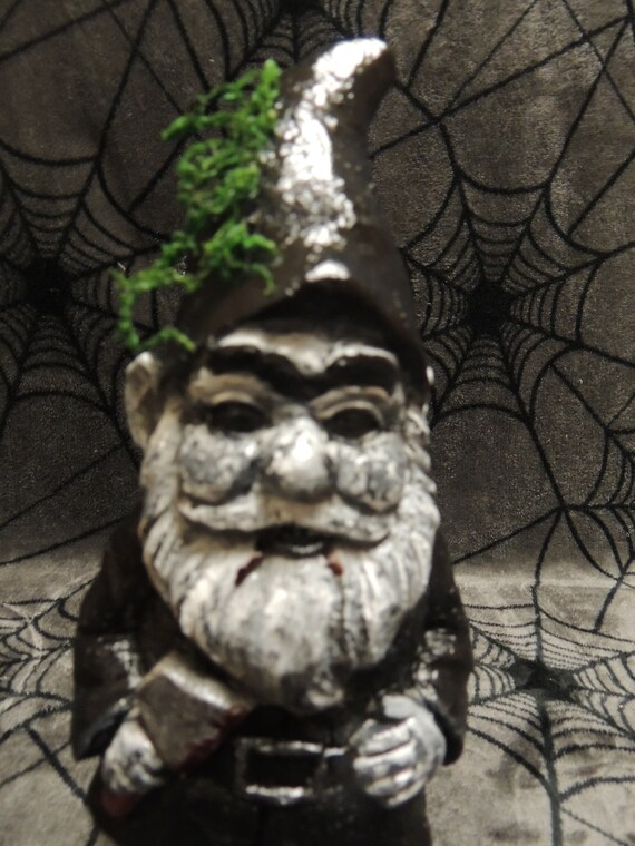 Zombie Garden Gnome Evil Gnome Creepy Gnome With Grey Hair Etsy