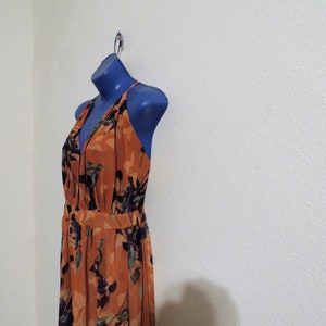 Vintage 1960's Ossie Clark Style Halter Dress with Spaghetti Straps and Orange Celia Birtwell Floral Print. image 8