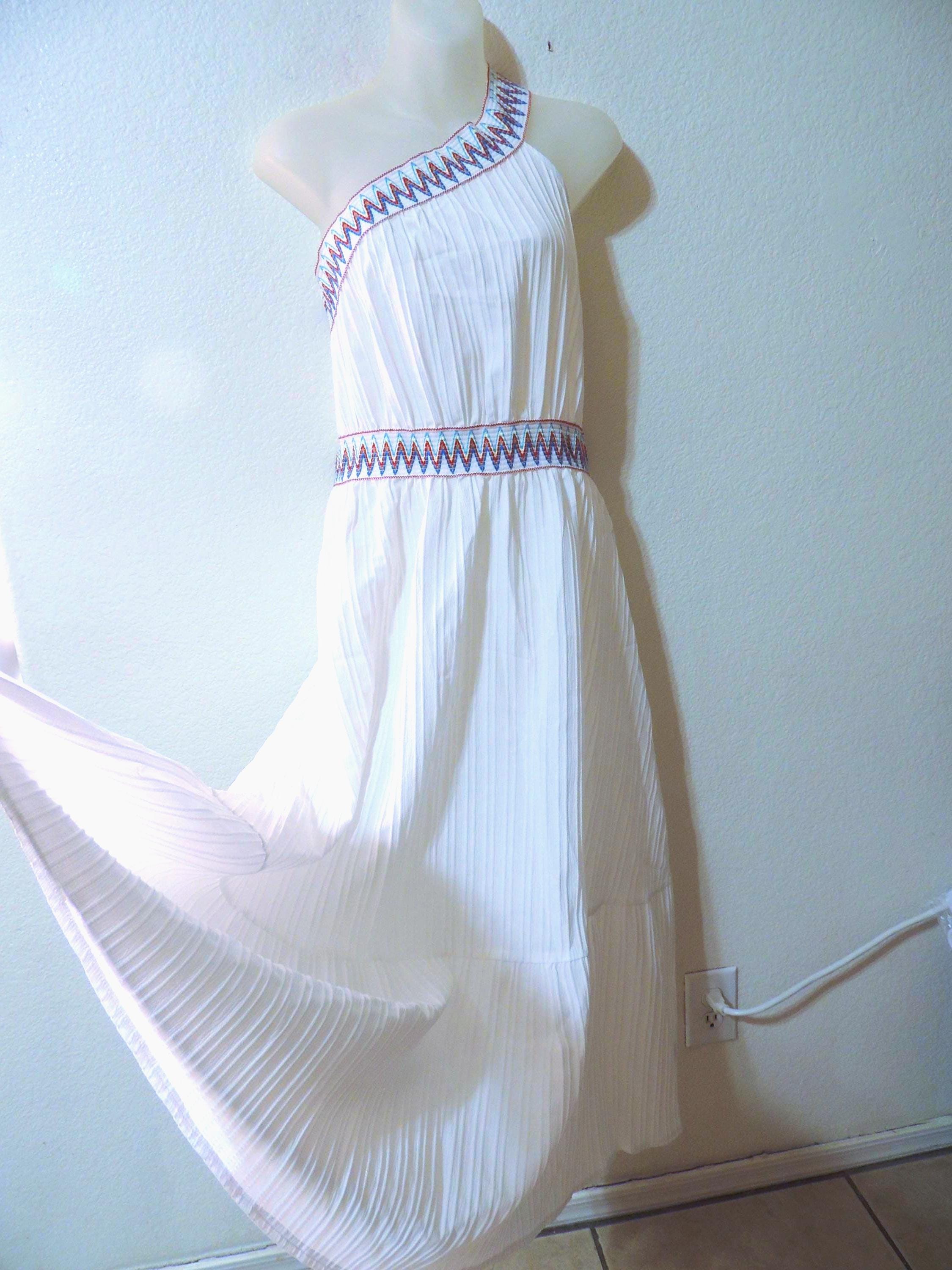 Blue And White Grecian Dress Grecian Blue & White Tye Dye Button Down Maxi Dress with 3/4 Length Puff Sleeves & Optional Belt Blue And White Grecian Dress Grecian Blue & White Tye Dye Button Down Maxi Dress with 3/4 Length Puff Sleeves & Optional Belt