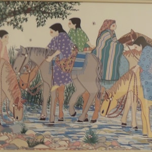 Vintage 1980&#39;s Virginia A. Stroud Sisterhood Signed, Framed and Double Matted Artwork.