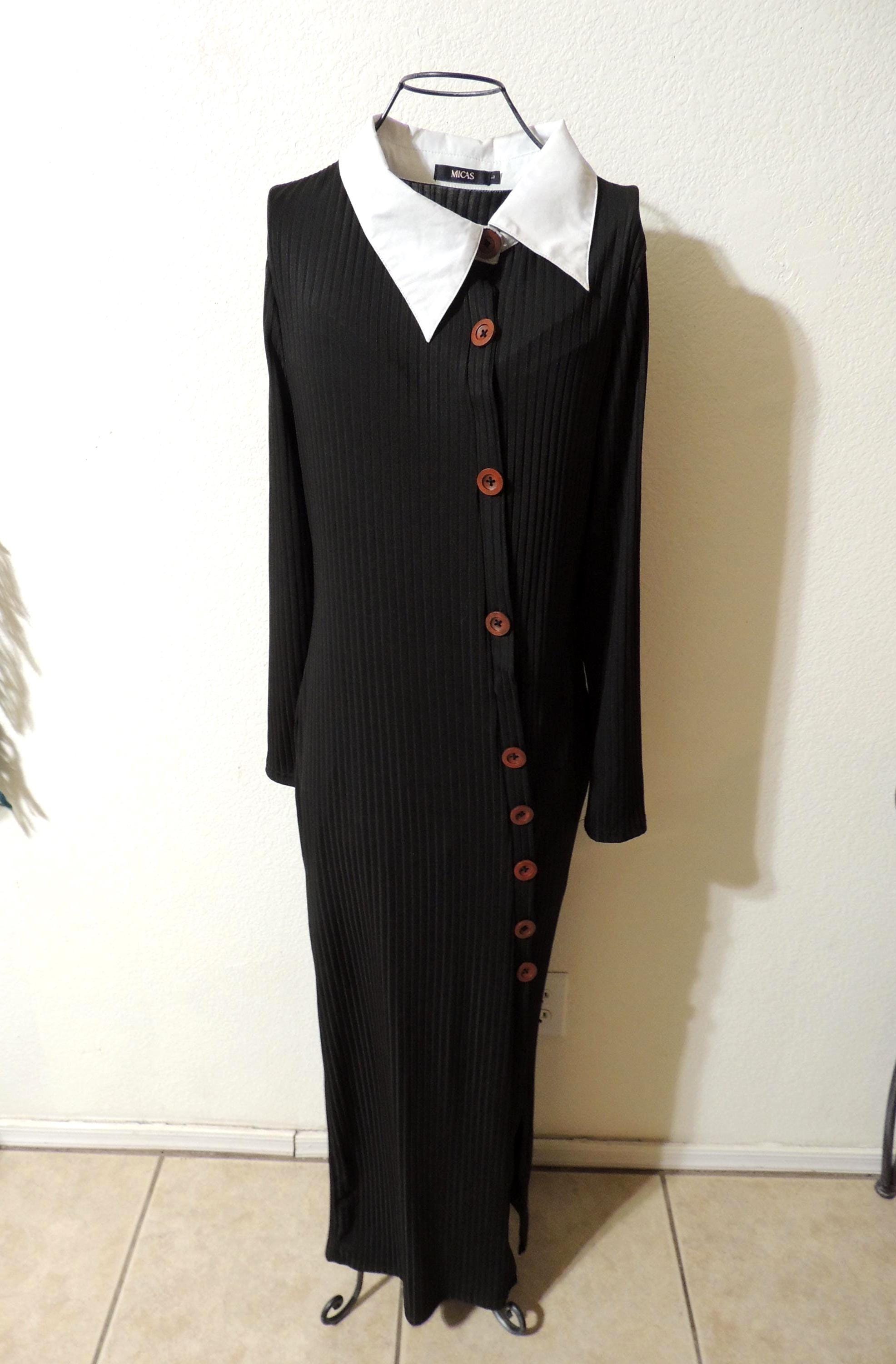 long cool women in a black dress Girl's Islamic Black Uniform With White Attached Neck And Sleeves L