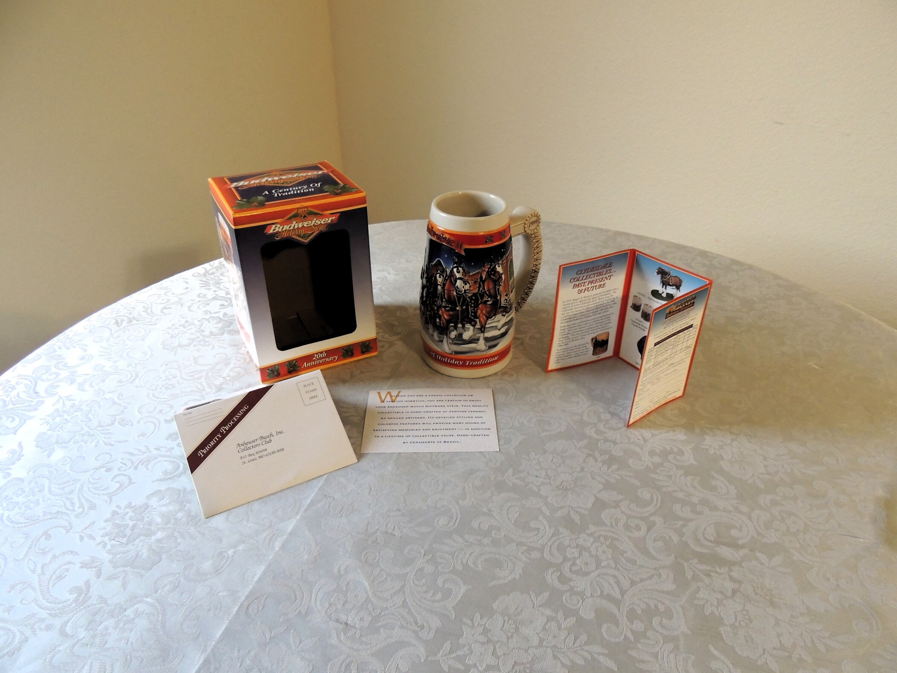1999 Budweiser Holiday Stein, 20th Anniversary With Box and