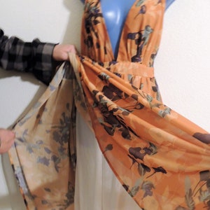 Vintage 1960's Ossie Clark Style Halter Dress with Spaghetti Straps and Orange Celia Birtwell Floral Print. image 9