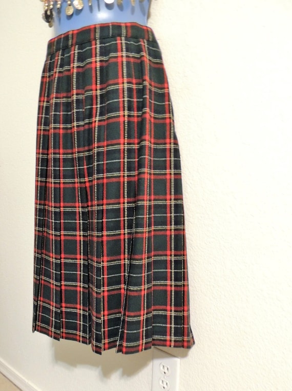 Vintage Koret Plaid Tartan Pleated Skirt, Wool Ble