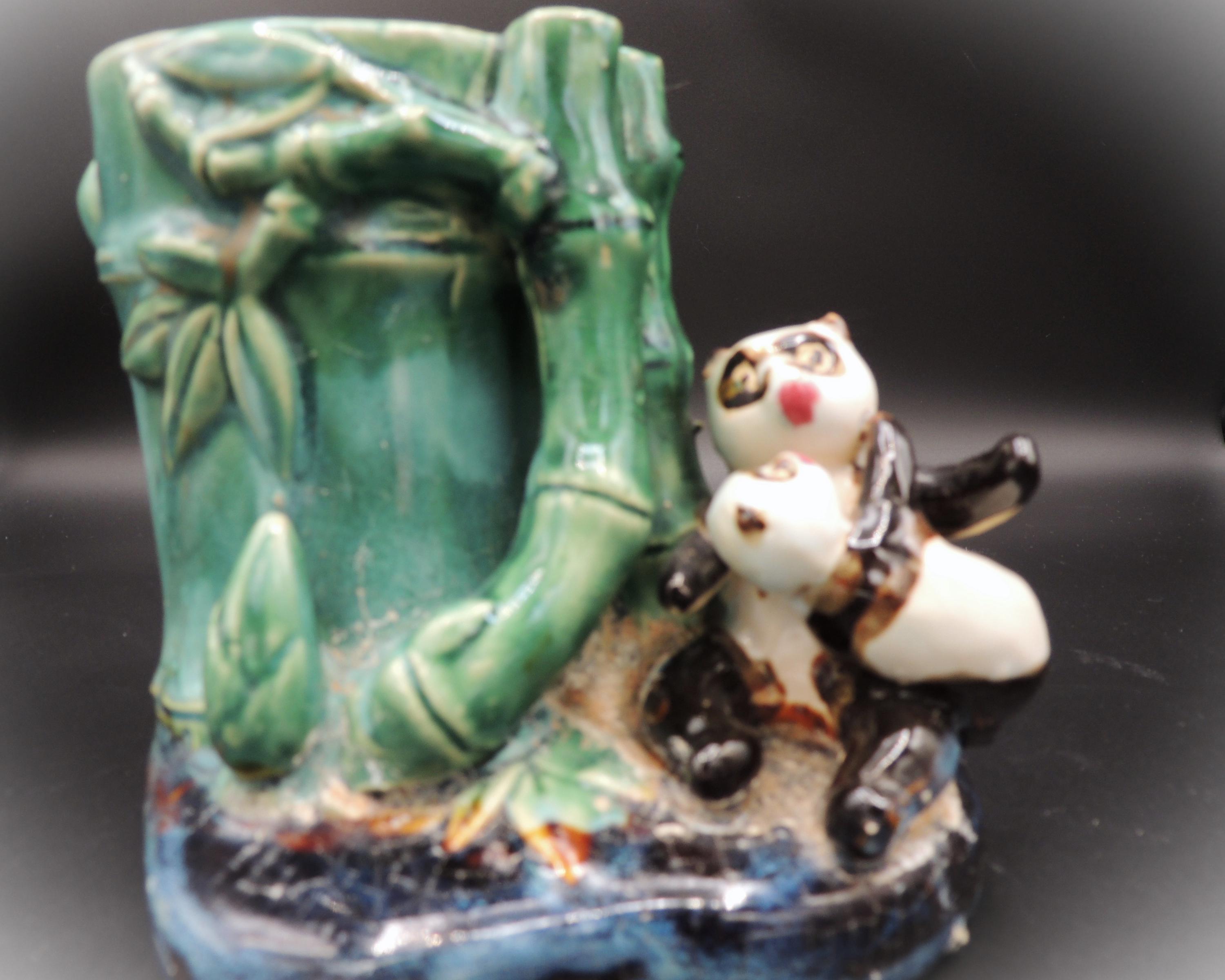 1960's Majolica Panda & Bamboo Vase Planter Signed. - Etsy