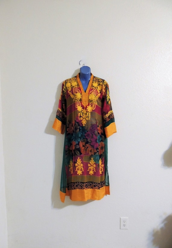 Women's Floral Print and Embroidered Sheer Kurta.