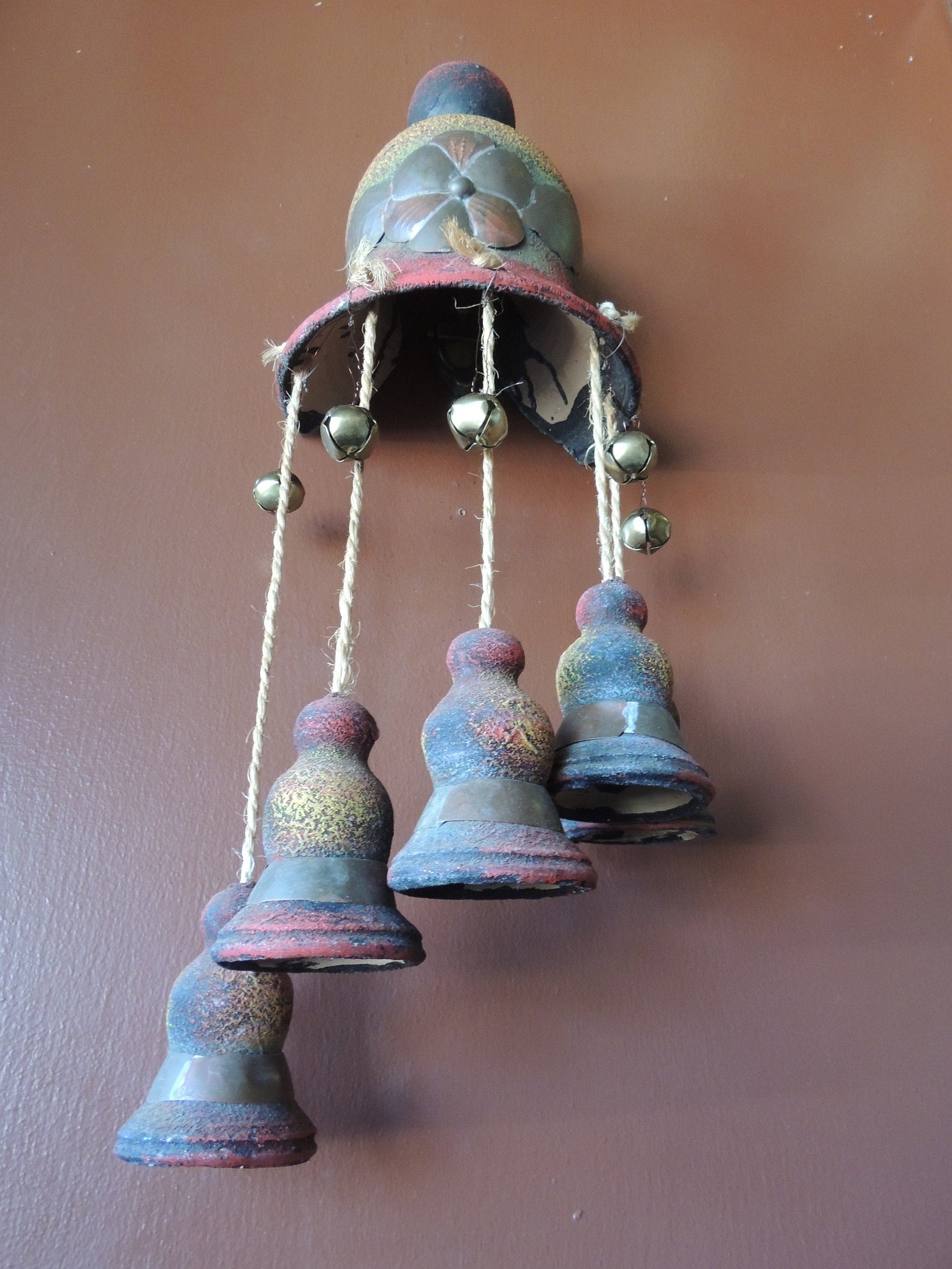 Vintage Pottery Wall Hanging Half Bell Chimes Mexico Etsy