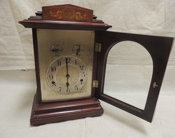 Early 1900s  Kienzle Mahogany  Mantel Clock Bracket Clock Hand Painted With Westminster Striking mechanism German Made.