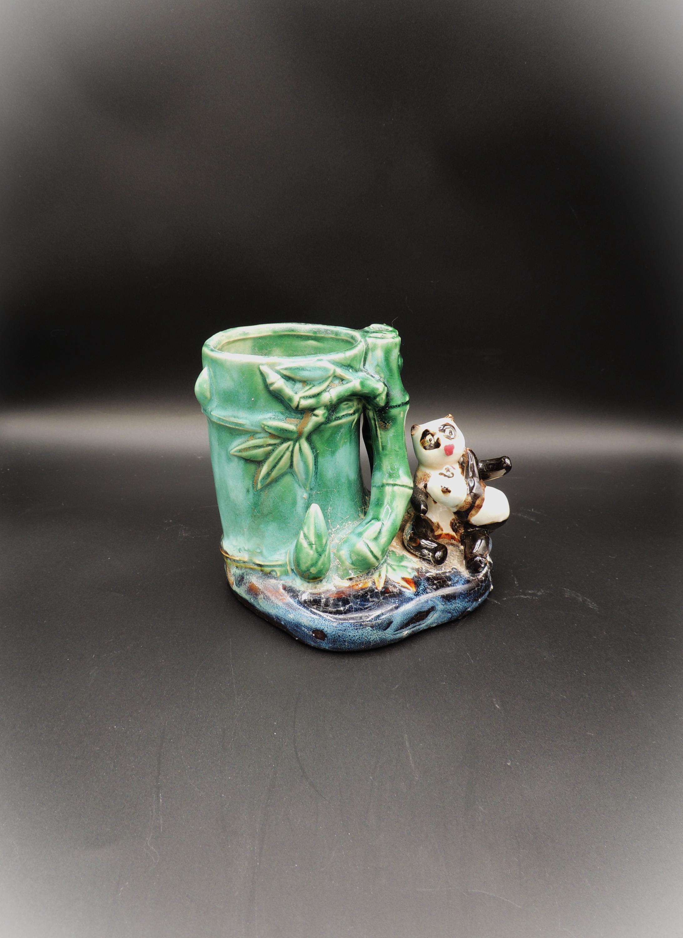 1960's Majolica Panda & Bamboo Vase Planter Signed. - Etsy
