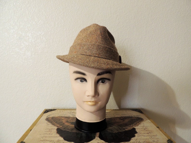 Vintage Men's Pendleton Fedora, size 7, Cream, Tan and Orange specks, Adjustable brim. image 1