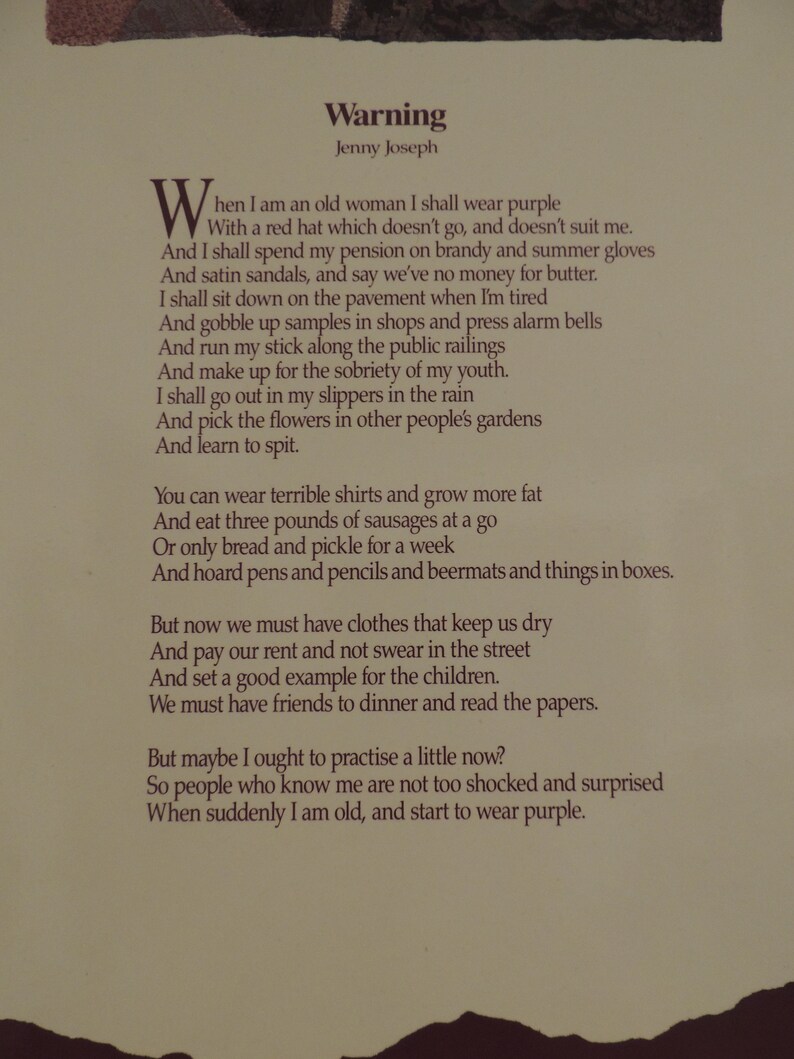 1990 Warning Poem by Jenny Joseph Wood Plaque Red Hat Etsy