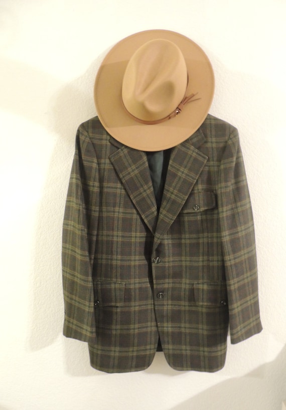 Vintage 1940's Suit Coat, Sports Jacket, Amalgamated Clothing, Union Made with Gingham Plaid Made by Durkin & Durkin.