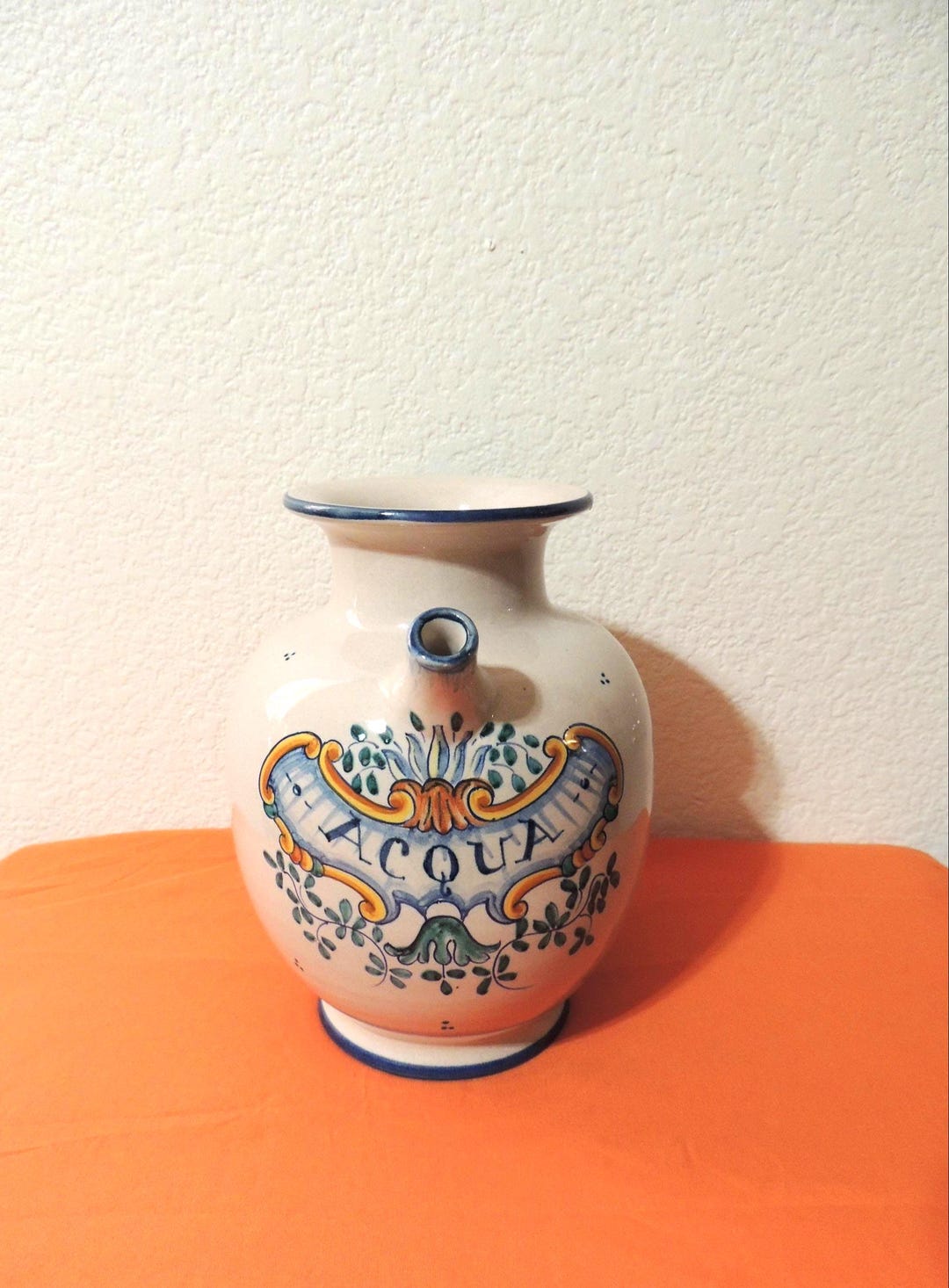 1970s Italian Majolica Deruta Style Water Pitcher Ceramica Mia 8" Hand ...