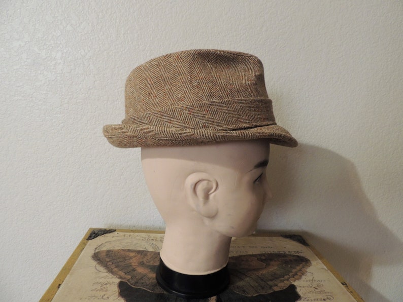 Vintage Men's Pendleton Fedora, size 7, Cream, Tan and Orange specks, Adjustable brim. image 7