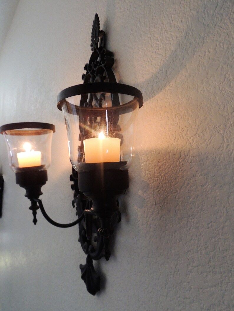 Wrought Iron Candle Wall Sconce With Glass Globes. Etsy