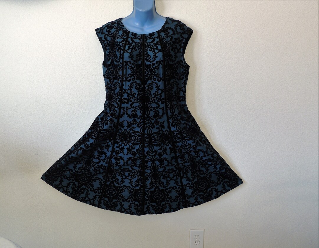 Danny and Nicole Teal and Black Damask Dress Size 14. - Etsy