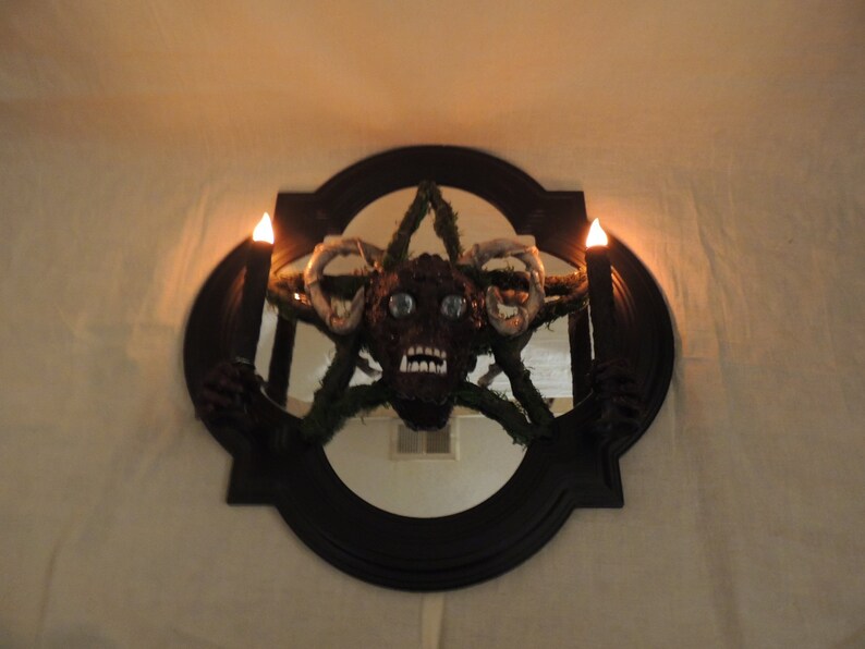 Skull Horns Pentagram Mount Faux Taxidermy Candelabra. Pentacle Wall Art Skull Wall Hanging Oddity Macabre Candle Holder Wall Mount