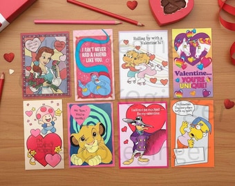 Digitaler Download Vintage 80er, 90er, Y2K Valentinstag Karten zum Ausdrucken | Retro Klassenzimmer Nostalgisch
