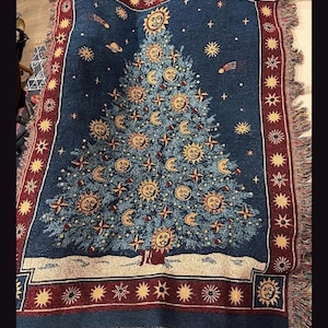 Vintage 90s Celestial Sun & Moon Christmas Woven Blanket Whimsigoth Throw Replica