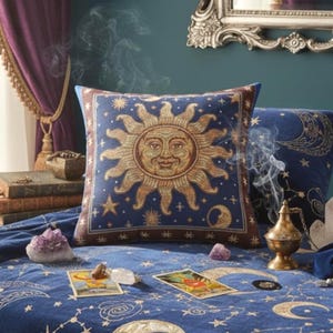 Vintage 90s Sun and Moon Celestial Pillow | Faux Suede Square Pillow Replica