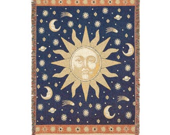 Vintage Celestial Sun & Moon Woven Blanket – Cosmic 90s Whimsigoth Throw Replica
