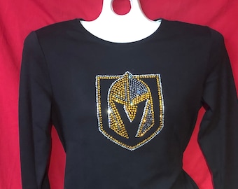 Camisa de mujer con cristales de imitación de Las Vegas Knights, VGK. Tallas S, M, L, XL y extra grandes (1x, 2x y 3x).